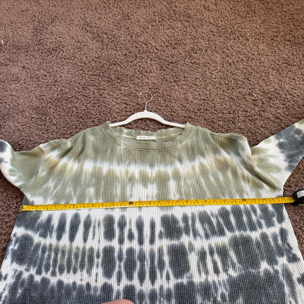 We The Free People Tyed Down Tee Oversized Shirt Waffle Knit Green Tie Dye M - Picture 10 of 11